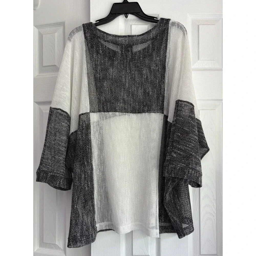 Joseph Ribkoff Knit Sweater Patchwork Black White Lagenlook Oversized L/XL
